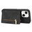 Zipper Pocket Leather Coated TPU Case for iPhone 15 , Kickstand Wallet Cell Phone Cover - Black - 3