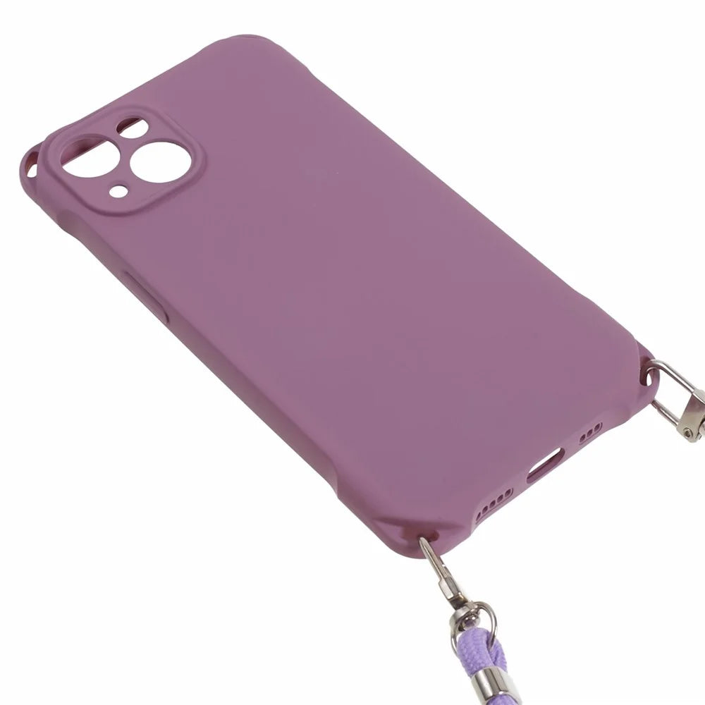 Phone Cover for iPhone 13 6.1 inch Four Corner Thickened Anti-drop TPU Phone Case with 150cm Hanging Rope - Light Purple - 2