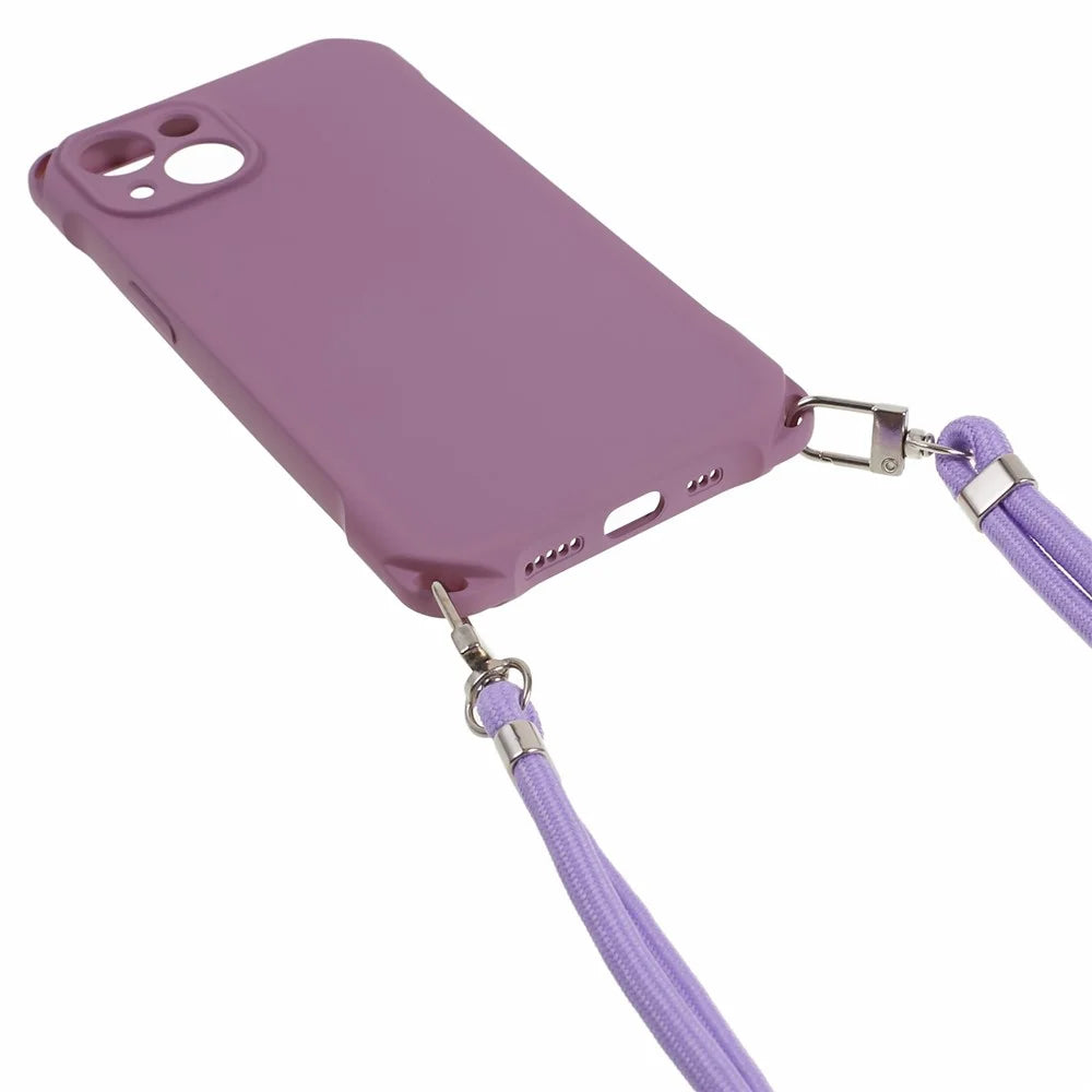 Phone Cover for iPhone 13 6.1 inch Four Corner Thickened Anti-drop TPU Phone Case with 150cm Hanging Rope - Light Purple - 3