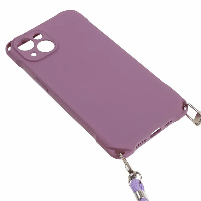 Phone Cover for iPhone 14 Plus Four Corner Thickened Anti-drop TPU Back Case with 150cm Hanging Rope - Light Purple - 2