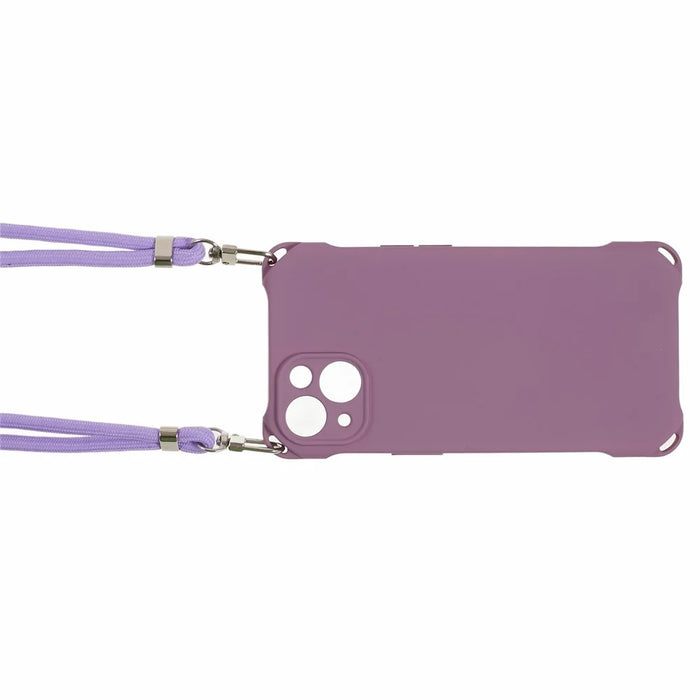 Phone Cover for iPhone 14 Plus Four Corner Thickened Anti-drop TPU Back Case with 150cm Hanging Rope - Light Purple - 6