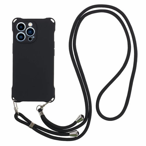For iPhone 13 Pro 6.1 inch Anti Drop Four Corner Thickened TPU Phone Guard Case with 150cm Hanging Rope - Black - 1