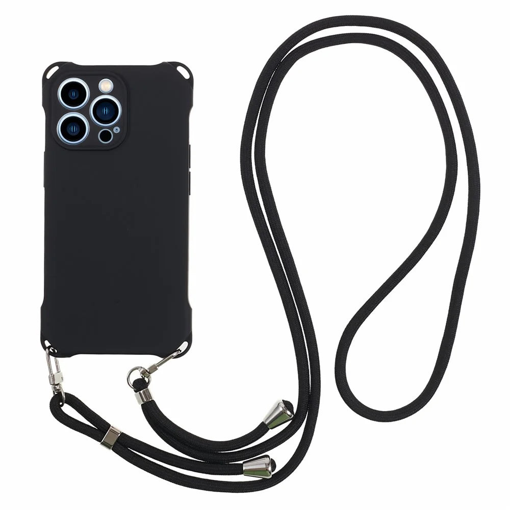 For iPhone 13 Pro 6.1 inch Anti Drop Four Corner Thickened TPU Phone Guard Case with 150cm Hanging Rope - Black - 1