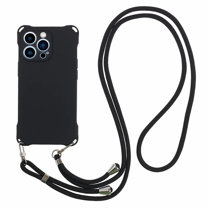 For iPhone 13 Pro 6.1 inch Anti Drop Four Corner Thickened TPU Phone Guard Case with 150cm Hanging Rope - Black - 1