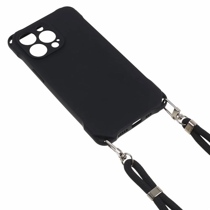 For iPhone 13 Pro 6.1 inch Anti Drop Four Corner Thickened TPU Phone Guard Case with 150cm Hanging Rope - Black - 2