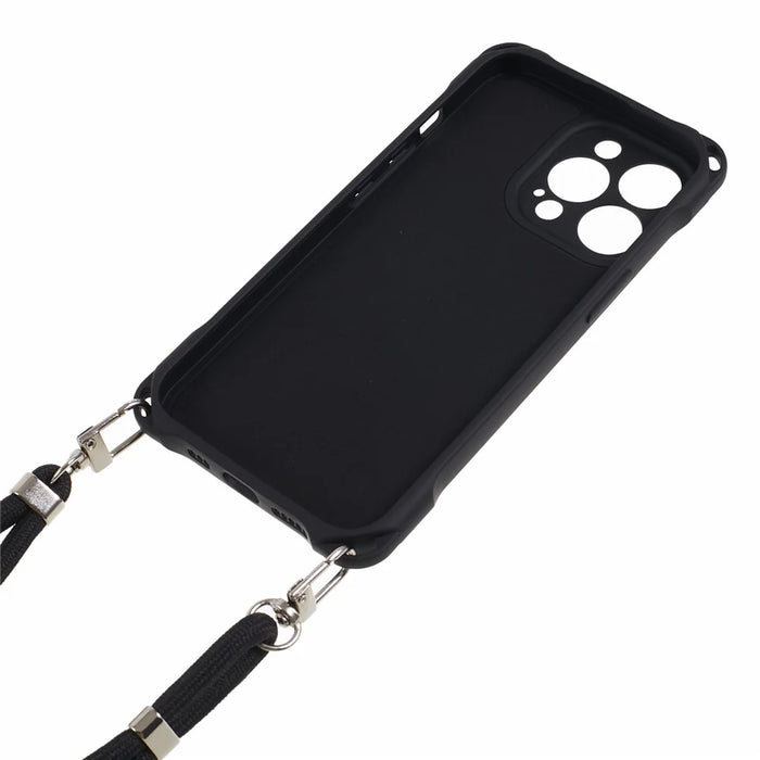 For iPhone 13 Pro 6.1 inch Anti Drop Four Corner Thickened TPU Phone Guard Case with 150cm Hanging Rope - Black - 3