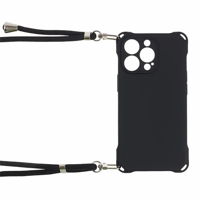 For iPhone 13 Pro 6.1 inch Anti Drop Four Corner Thickened TPU Phone Guard Case with 150cm Hanging Rope - Black - 4