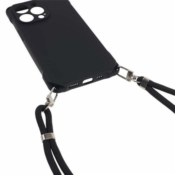 For iPhone 13 Pro 6.1 inch Anti Drop Four Corner Thickened TPU Phone Guard Case with 150cm Hanging Rope - Black - 6