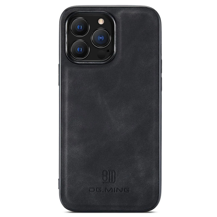DG.MING M1 Series For iPhone 15 Pro Magnetic Wallet Phone Case PC+TPU+PU Shockproof Kickstand Cover - Black - 5