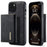 DG.MING M1 Series Anti-Drop Kickstand Case for iPhone 15 PC+TPU+PU Magnetic Wallet Phone Shell - Black - 1
