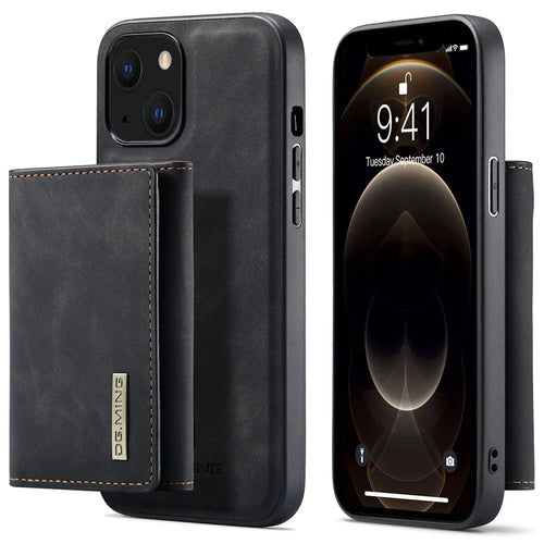 DG.MING M1 Series Magnetic Wallet Phone Case for iPhone 15 Plus PC+TPU+PU Kickstand Phone Shell - Black - 1