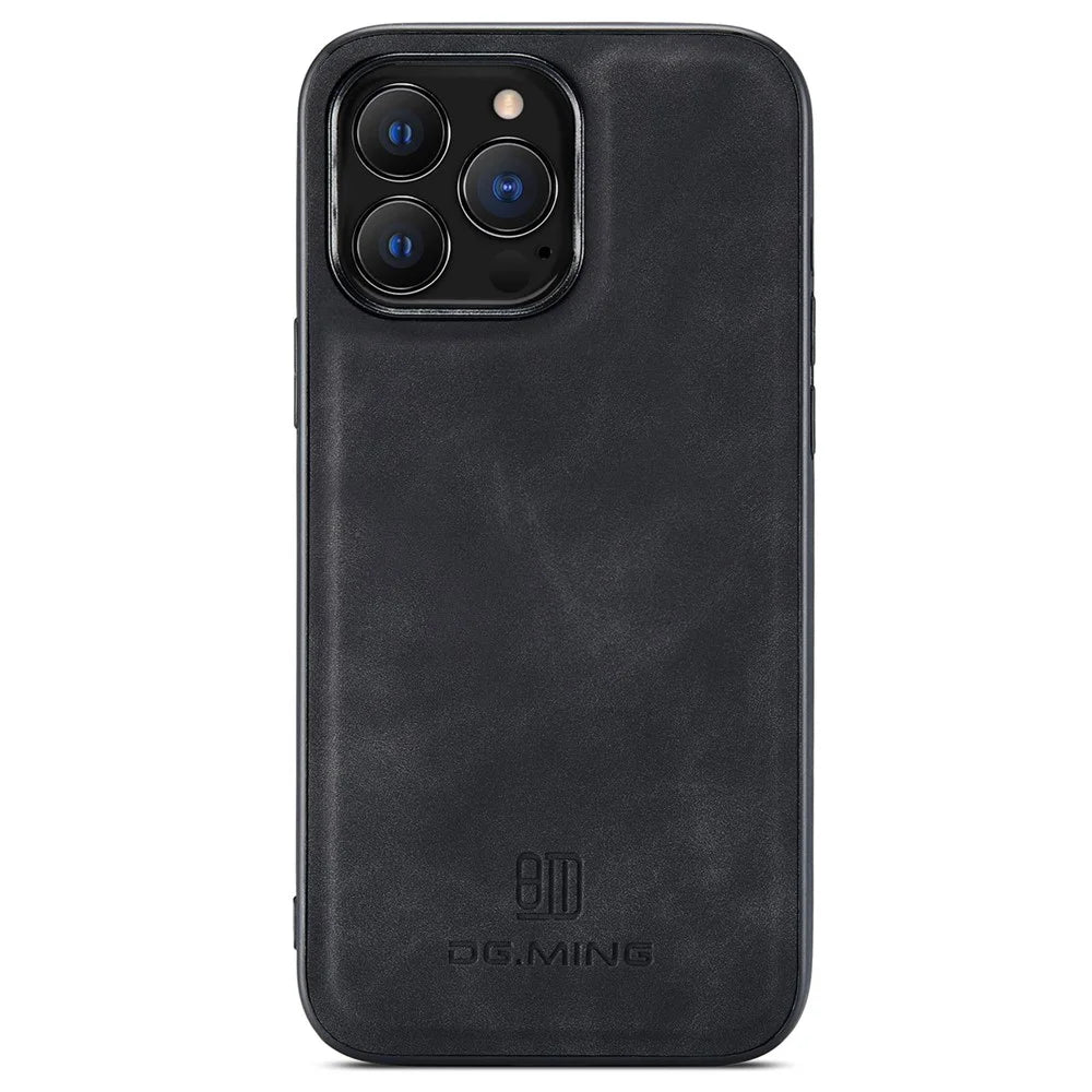 DG.MING M2 Series for iPhone 15 Pro Anti-Drop Kickstand Case PU+PC+TPU Magnetic Wallet Phone Cover - Black - 5