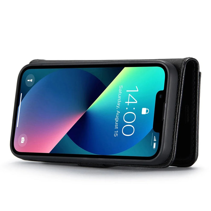 DG.MING For iPhone 15 Anti-Scratch Split Leather Wallet Stand Cover Detachable Magnetic Phone Case Shell - Black - 3