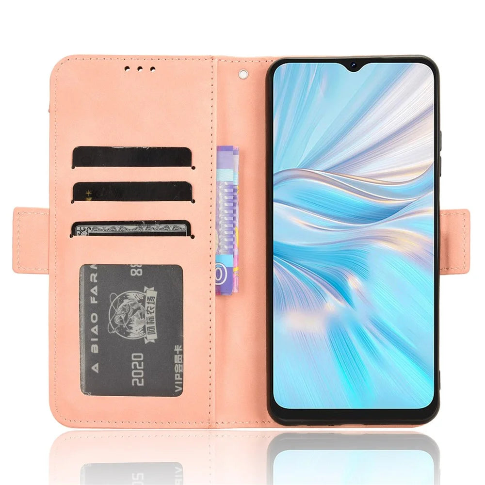 For Blackview Oscal C70 / Oscal Tiger 10 Multiple Card Slot Wallet Phone Case Stand PU Leather Smartphone Cover - Pink - 3