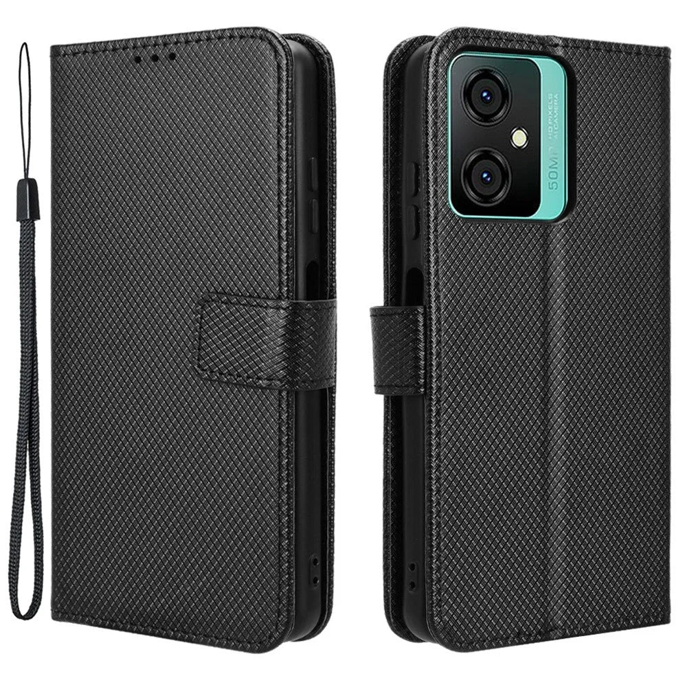 For Blackview Oscal C70 / Oscal Tiger 10 Wallet Phone Case Diamond Texture PU Leather Stand Phone Cover - Black - 1