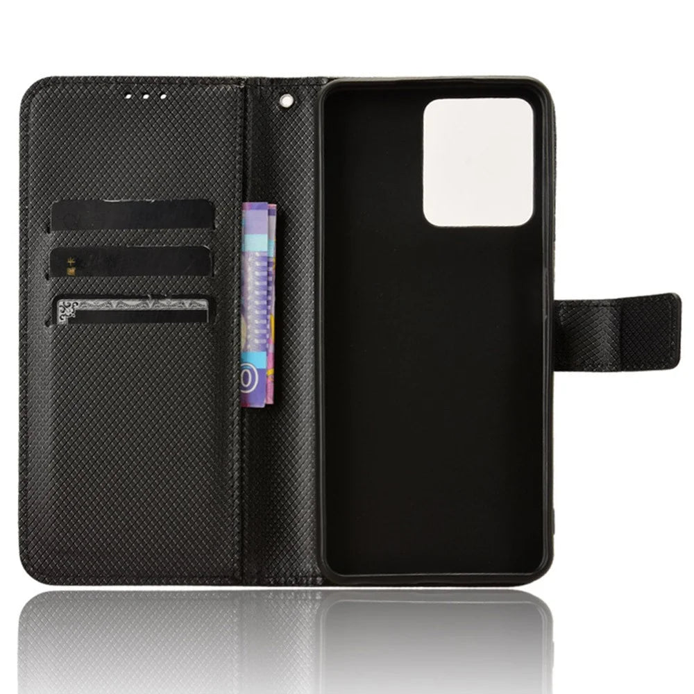 For Blackview Oscal C70 / Oscal Tiger 10 Wallet Phone Case Diamond Texture PU Leather Stand Phone Cover - Black - 4
