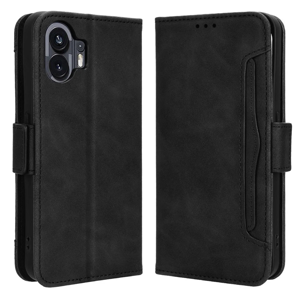For Nothing Phone (2) PU Leather Shockproof Phone Case Wallet Mobile Phone Stand Cover with Multiple Card Holder - Black - 1