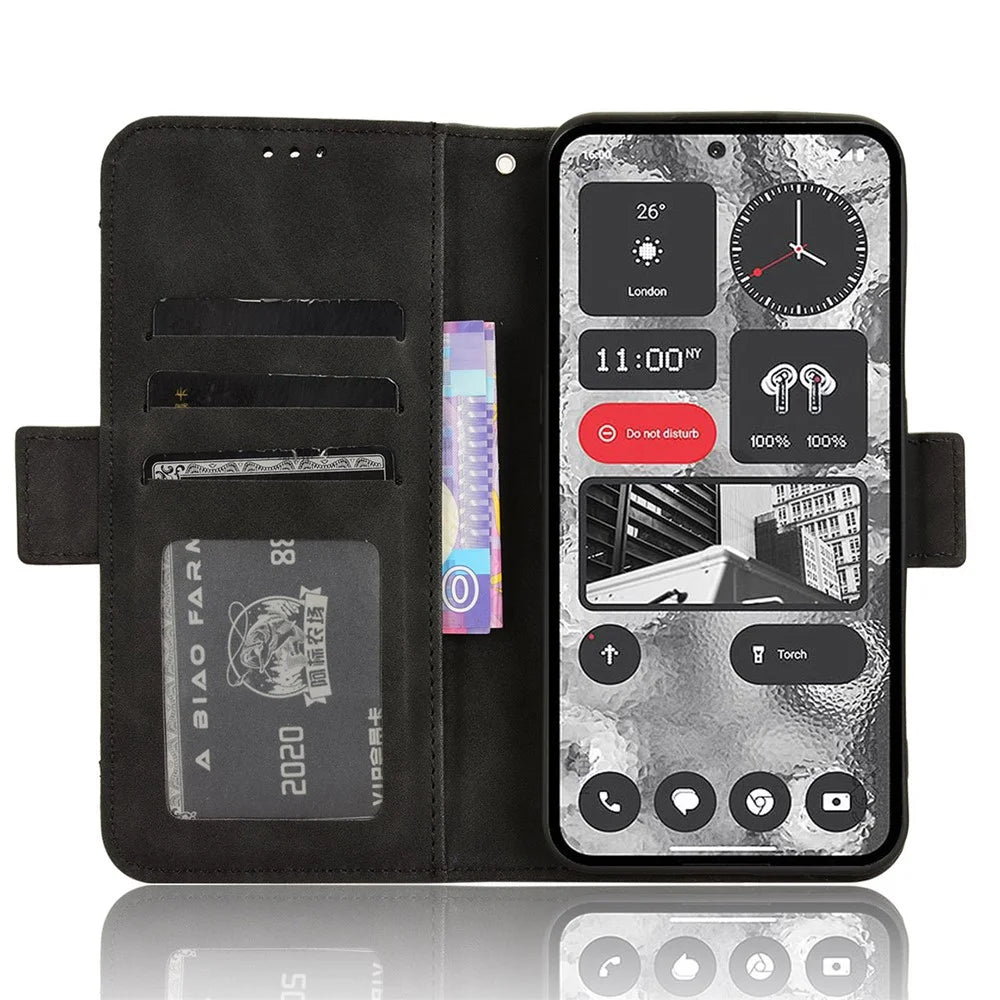 For Nothing Phone (2) PU Leather Shockproof Phone Case Wallet Mobile Phone Stand Cover with Multiple Card Holder - Black - 3