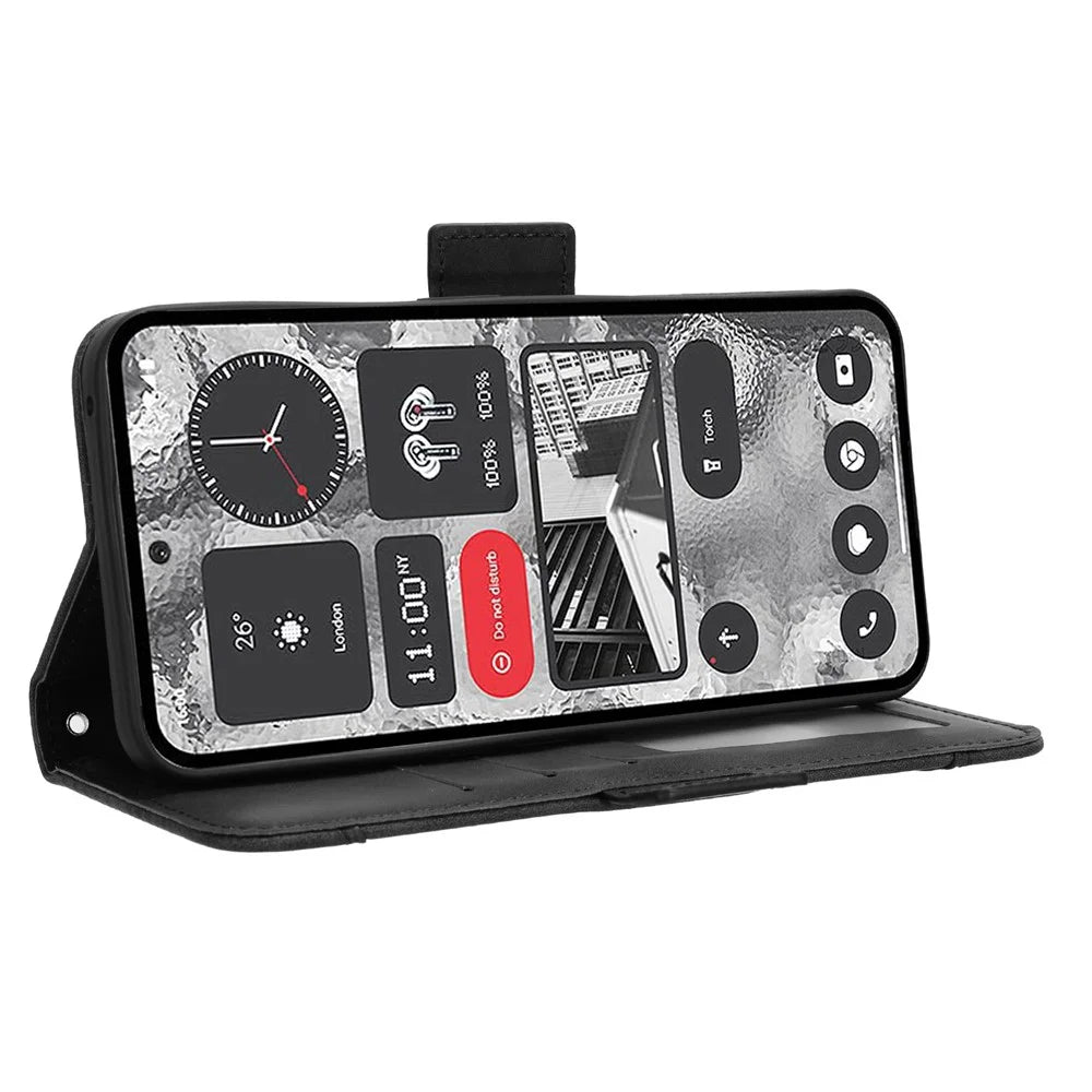 For Nothing Phone (2) PU Leather Shockproof Phone Case Wallet Mobile Phone Stand Cover with Multiple Card Holder - Black - 4