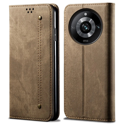 For Realme 11 Pro 5G / 11 Pro+ 5G Jeans Cloth Texture Flip Wallet Case PU Leather Protective Stand Phone Cover - Khaki - 1