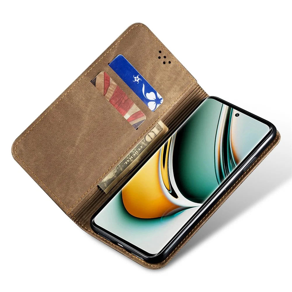 For Realme 11 Pro 5G / 11 Pro+ 5G Jeans Cloth Texture Flip Wallet Case PU Leather Protective Stand Phone Cover - Khaki - 2