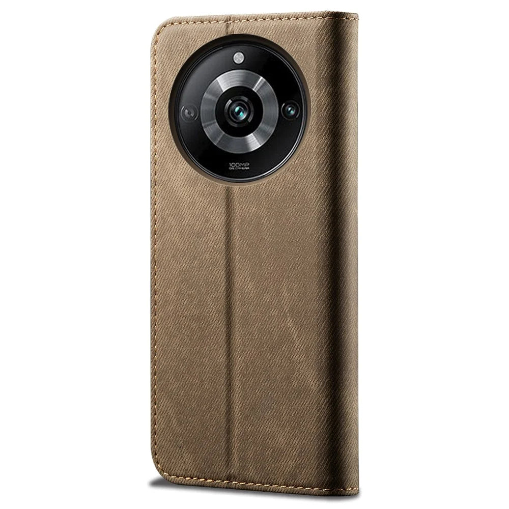 For Realme 11 Pro 5G / 11 Pro+ 5G Jeans Cloth Texture Flip Wallet Case PU Leather Protective Stand Phone Cover - Khaki - 6