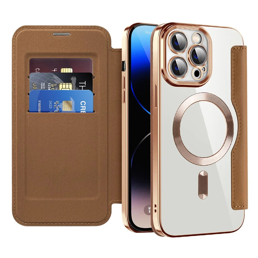For iPhone 11 Pro Max RFID Blocking Anti Fall Cover with Lens Film Rhombus Leather Card Holder Case Compatible with MagSafe - Brown - 3