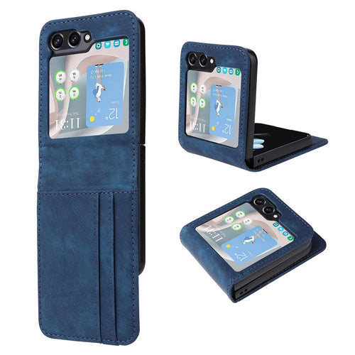 For Samsung Galaxy Z Flip5 5G Card Slots Phone Case Two-piece Design PU Leather Protective Cover - Blue - 1