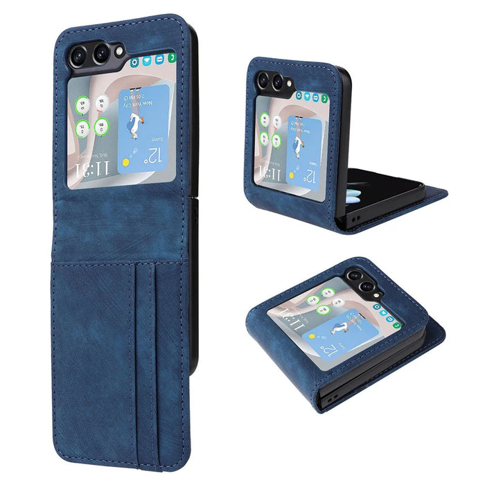 For Samsung Galaxy Z Flip5 5G Card Slots Phone Case Two-piece Design PU Leather Protective Cover - Blue - 1