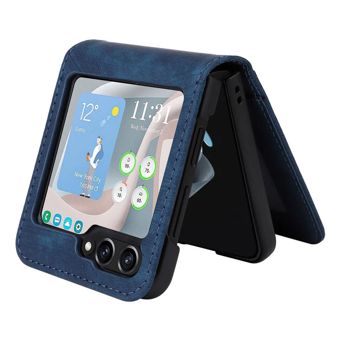 For Samsung Galaxy Z Flip5 5G Card Slots Phone Case Two-piece Design PU Leather Protective Cover - Blue - 4