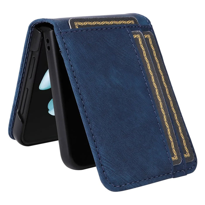 For Samsung Galaxy Z Flip5 5G Card Slots Phone Case Two-piece Design PU Leather Protective Cover - Blue - 5