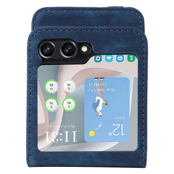 For Samsung Galaxy Z Flip5 5G Card Slots Phone Case Two-piece Design PU Leather Protective Cover - Blue - 7