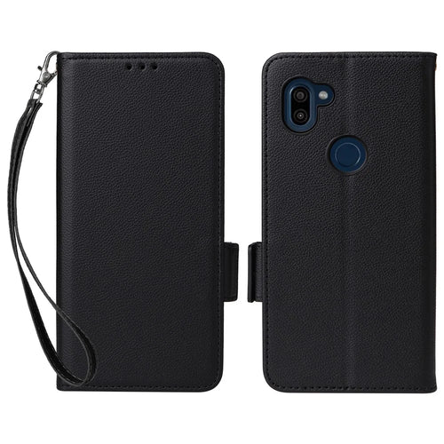 PU Leather Case for Orbic Fun+ 4G , Wallet Phone Shell Litchi Texture Stand Cellphone Cover with Strap - Black - 1