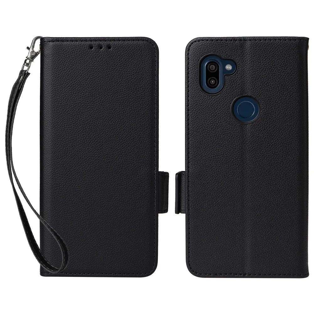 PU Leather Case for Orbic Fun+ 4G , Wallet Phone Shell Litchi Texture Stand Cellphone Cover with Strap - Black - 1