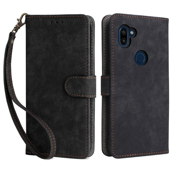 For Orbic Fun+ 4G Stand Cover Anti-drop Wallet Phone Case RFID Blocking PU Leather Shell with Strap - Black - 1