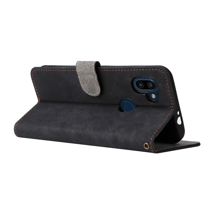 For Orbic Fun+ 4G Stand Cover Anti-drop Wallet Phone Case RFID Blocking PU Leather Shell with Strap - Black - 4