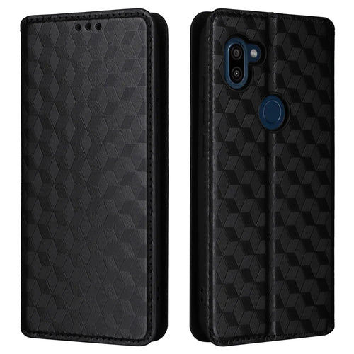 Leather Wallet Case for Orbic Fun+ 4G , Rhombus Imprinted Stand Shockproof Phone Guard Cover - Black - 1