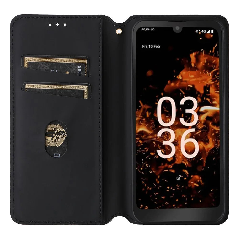 Leather Wallet Case for Orbic Fun+ 4G , Rhombus Imprinted Stand Shockproof Phone Guard Cover - Black - 2
