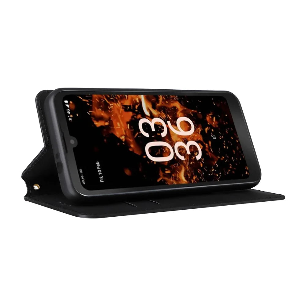 Leather Wallet Case for Orbic Fun+ 4G , Rhombus Imprinted Stand Shockproof Phone Guard Cover - Black - 3