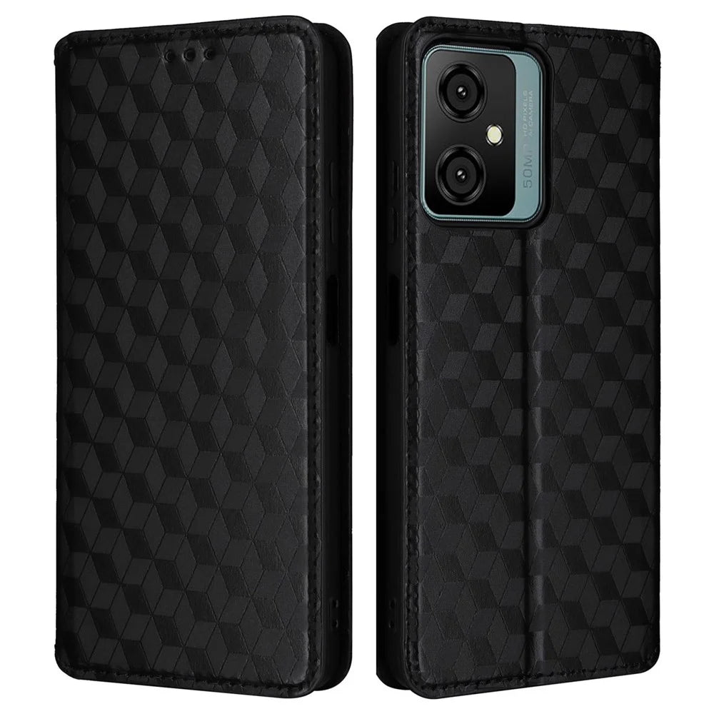 Leather Wallet Case for Blackview Oscal C70 / Oscal Tiger 10 Drop Proof Rhombus Imprinted Stand Phone Guard Cover - Black - 1