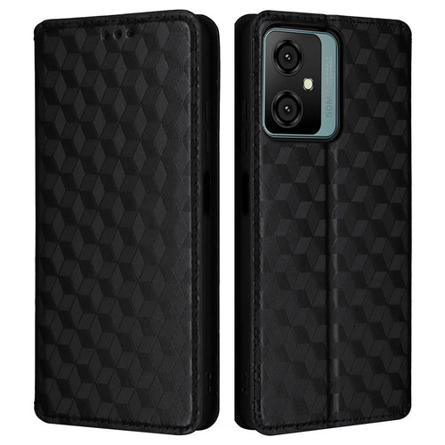 Leather Wallet Case for Blackview Oscal C70 / Oscal Tiger 10 Drop Proof Rhombus Imprinted Stand Phone Guard Cover - Black - 1