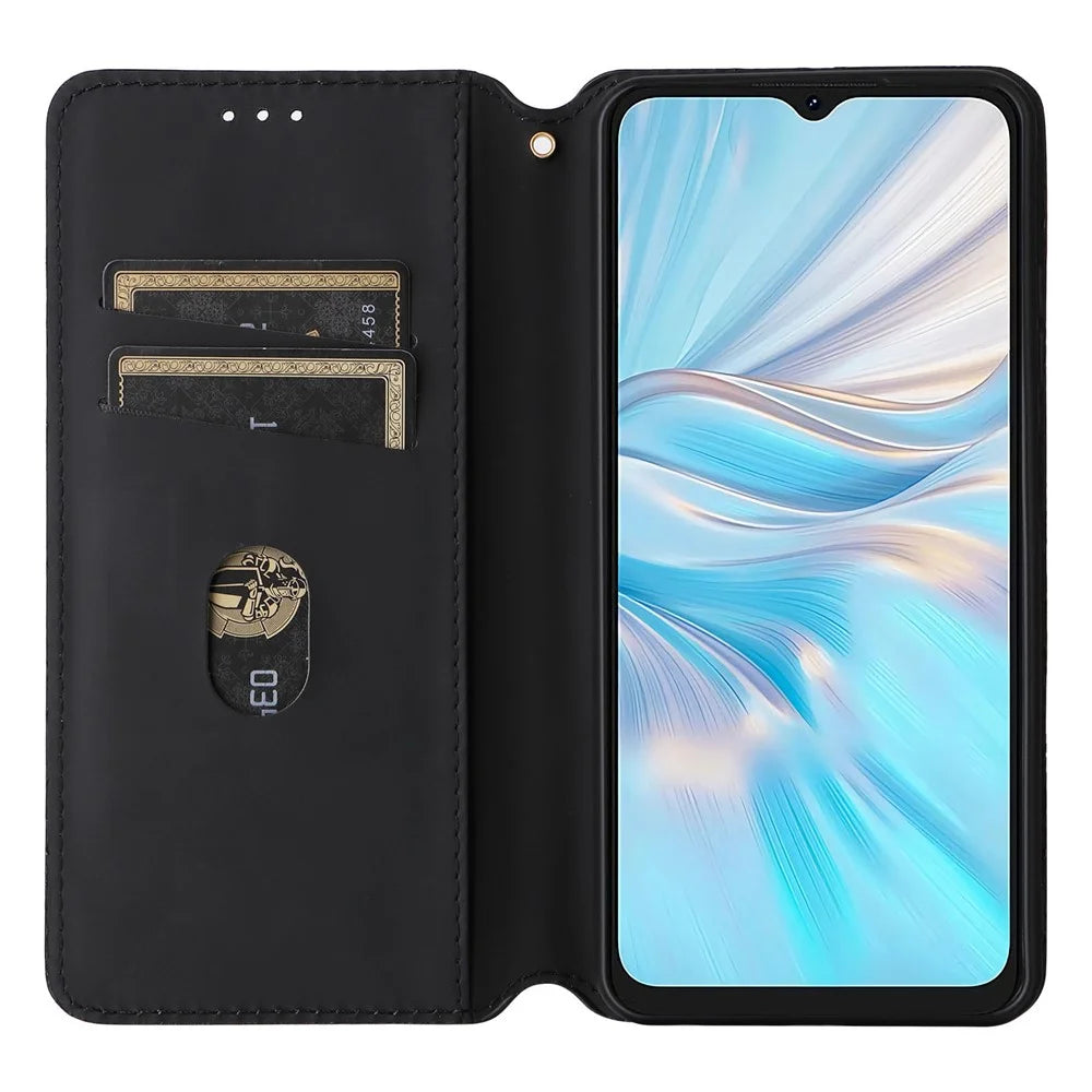 Leather Wallet Case for Blackview Oscal C70 / Oscal Tiger 10 Drop Proof Rhombus Imprinted Stand Phone Guard Cover - Black - 2