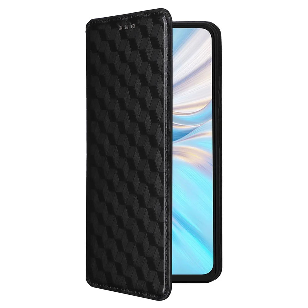 Leather Wallet Case for Blackview Oscal C70 / Oscal Tiger 10 Drop Proof Rhombus Imprinted Stand Phone Guard Cover - Black - 5
