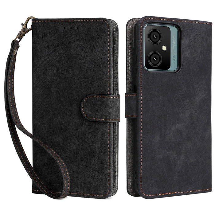 Stand Cover for Blackview Oscal C70 / Oscal Tiger 10 Wallet Phone Case RFID Blocking PU Leather Shell with Strap - Black - 1