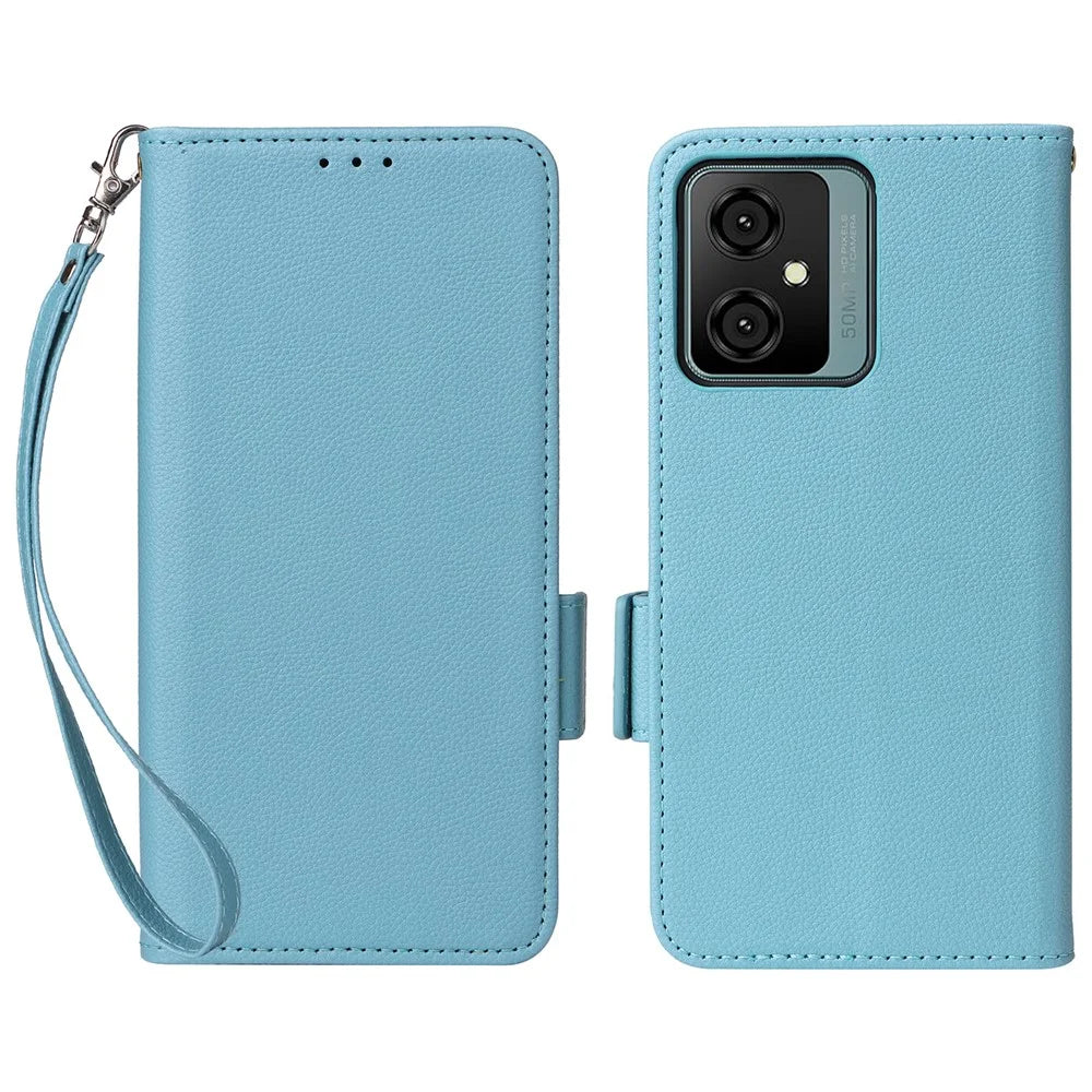 For Blackview Oscal C70 / Oscal Tiger 10 Wallet Phone Shell Litchi Texture PU Leather Stand Cellphone Cover with Strap - Baby Blue - 1