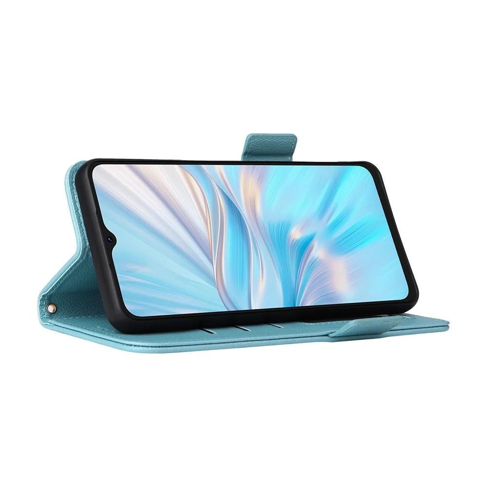 For Blackview Oscal C70 / Oscal Tiger 10 Wallet Phone Shell Litchi Texture PU Leather Stand Cellphone Cover with Strap - Baby Blue - 3