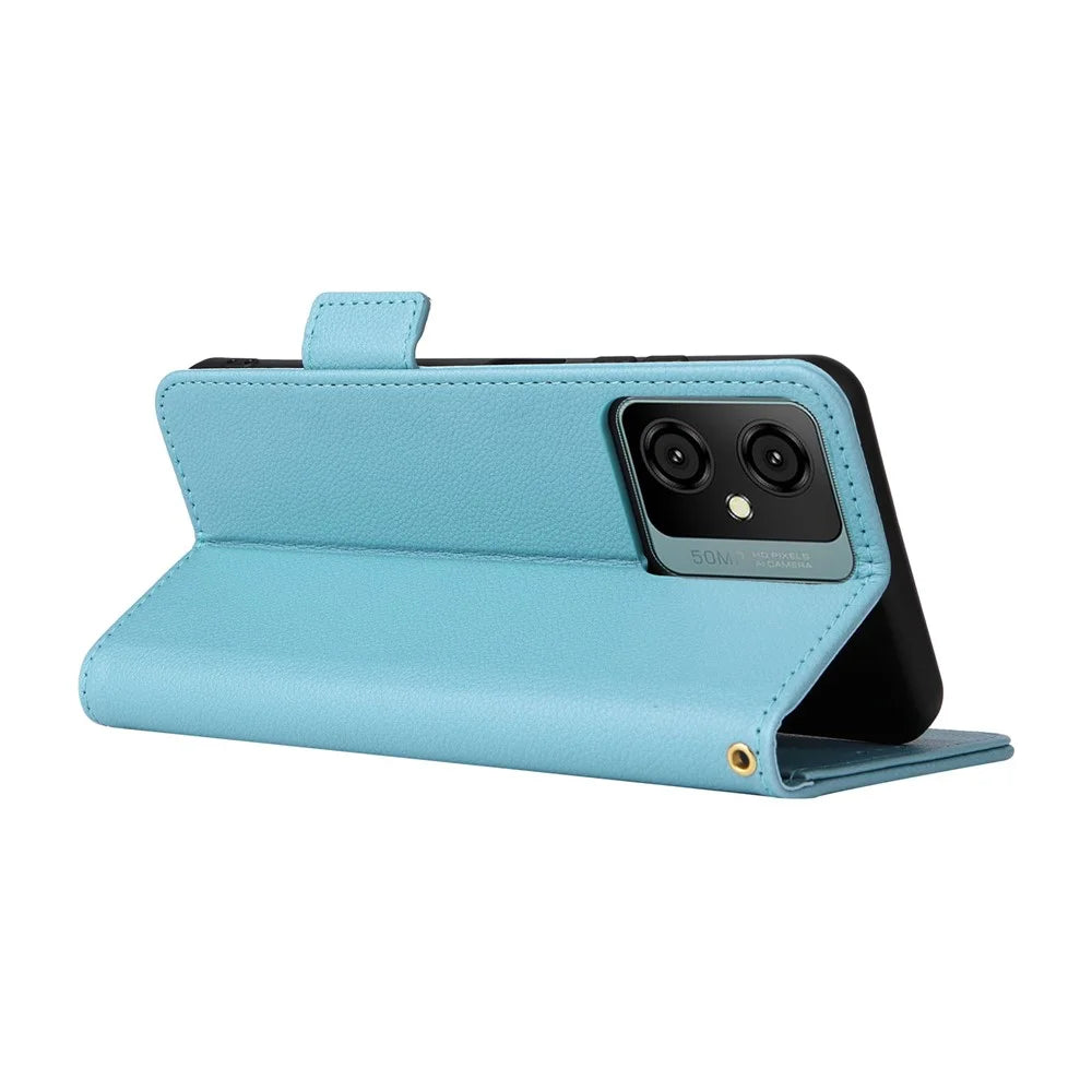 For Blackview Oscal C70 / Oscal Tiger 10 Wallet Phone Shell Litchi Texture PU Leather Stand Cellphone Cover with Strap - Baby Blue - 4