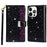 For iPhone 15 Pro Max Zipper Wallet Phone Cover PU Leather Glittery Laser Carving Phone Stand Case - Black - 1