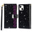 For iPhone 15 Zipper Wallet Stand Phone Case PU Leather Glittery Laser Carving Phone Cover - Black - 1