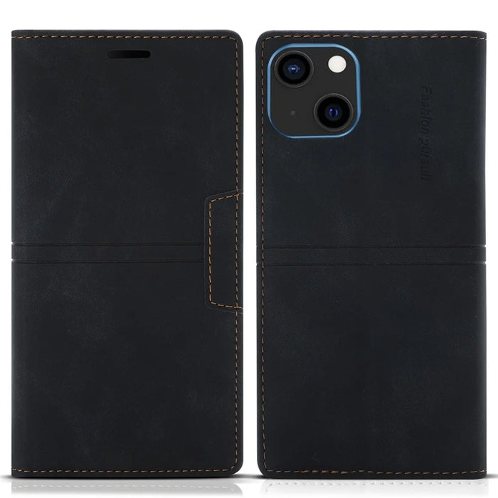 For iPhone 15 Plus PU Leather Wallet Phone Cover Magnetic Closure Stand Case - Black - 1
